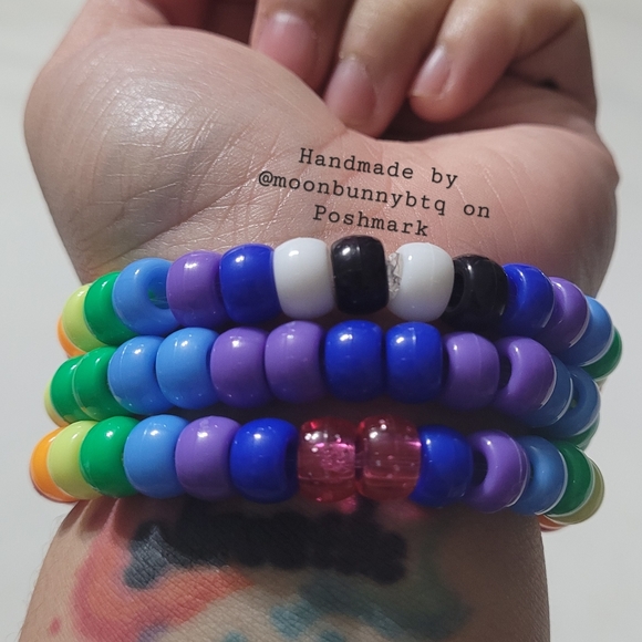 Handmade stacking bracelets "ally" LGBT pride 🏳️🌈 beaded kandi - Picture 3 of 9